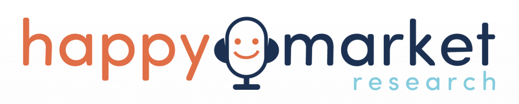 orange and blue happy market research logo