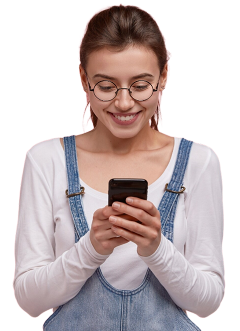young woman with glasses and smartphone