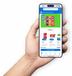 Hand holds smartphone with walmart shopping site