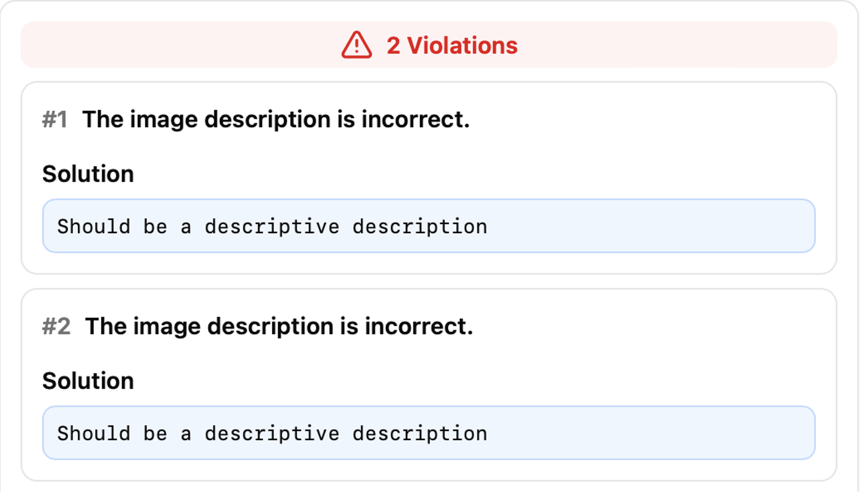 An example screen of the error summary