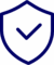 quality icon An icon of a shield with a check mark inside in dark blue lines
