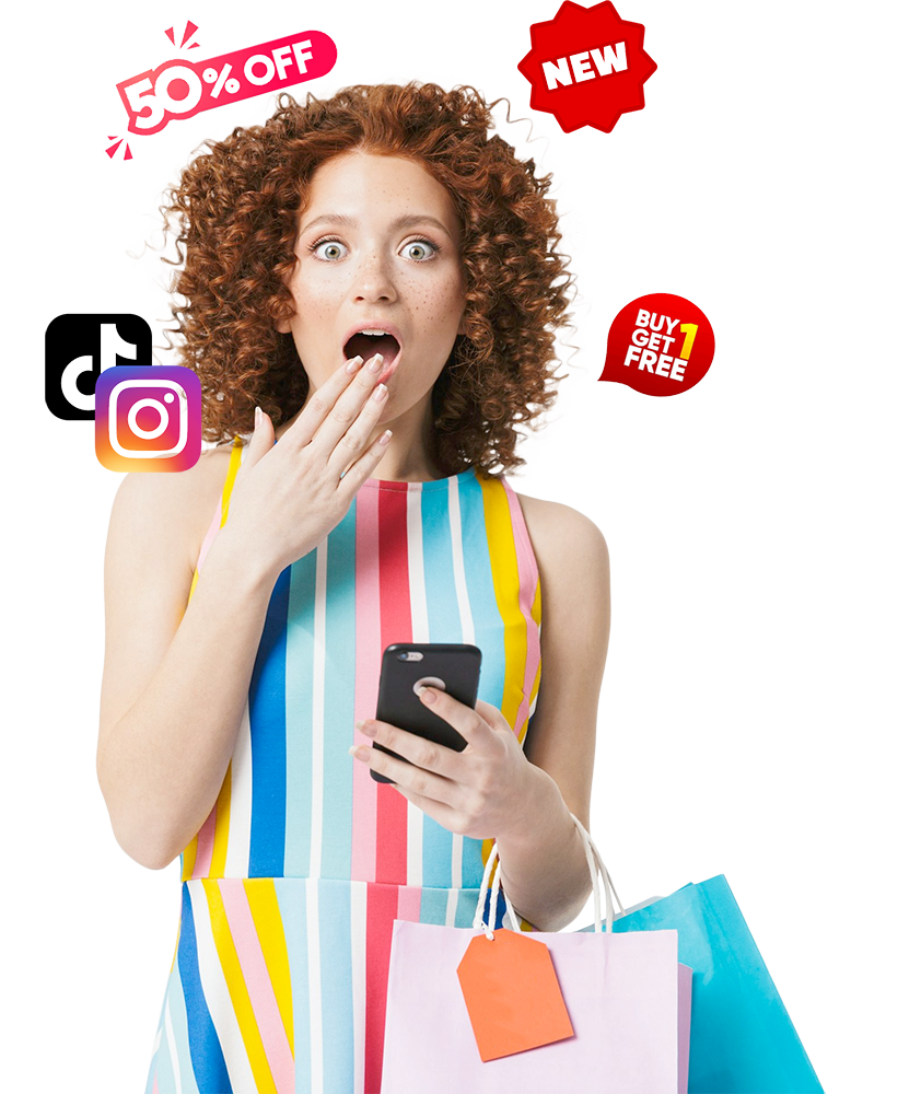 WomanShoppersBag Desperate Woman with a shopping bags and a smartphone