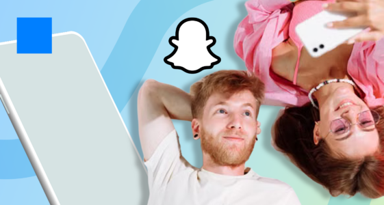 SnapAR The Snap ghost logo above two people taking a selfie on the right. On the left is a clayphone mockup