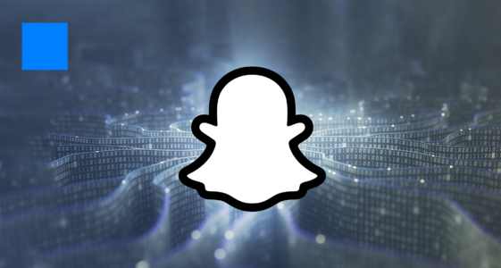 Snap_AI The Snap ghost logo on a background representing the flow of thoughts of an AI