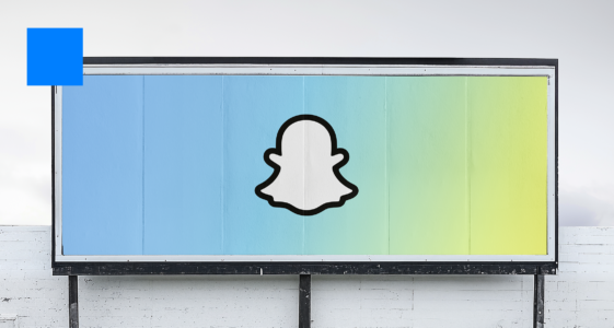 Building_Brands An image of a billboard mock up with the eye square gradient and Snap logo on it