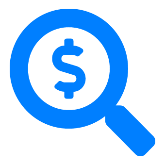 seal-search-icon-blue Search icon with dollar in blue